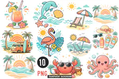 Cute Summer Beach Clipart PNG,Summer Clipart,Summer Png Product Image 1