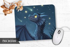 Curious Night Dragon Among Stars Mouse Pad PNG Design Product Image 1