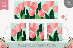 Pink Tulips Mug Wrap, Pink Flowers Mug, Floral Mug Template Product Image 1
