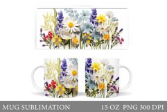 Flowers Mug Wrap Design. Wildflowers Mug Sublimation Product Image 1
