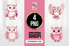 Cute Pink Owl Watercolor Clipart Sublimation PNG Product Image 1