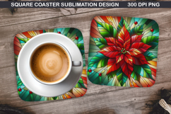 Poinsettias Coaster Sublimation, Christmas Coaster PNG Product Image 1