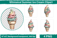 Whimsical Summer Ice Cream Clipart, PNG Product Image 1