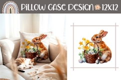 Easter Basket Pillow Print, Easter Bunny Pillow Sublimation Product Image 1