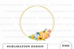 Watercolor Autumn Pumpkins Gold Frame png Product Image 1