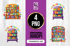 Colorful School Library Bookshelf Clipart Sublimation PNG Product Image 1