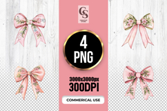 Floral Pink Ribbon Bow Clipart Sublimation PNG Product Image 1