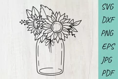Sunflower SVG, Flower svg, Floral Mason Jar Svg Cut File Product Image 1