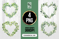 Green Leaf Heart Wreath Clipart Sublimation PNG Product Image 1