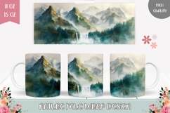 Watercolor Mountains Mug Design, Waterfall Mug Sublimation Product Image 1