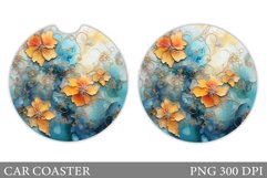 Alcohol Ink Car Coaster. Flowers Car Coaster Design Product Image 1