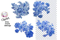 Blue Toile, Ephemera, PNG, Clipart, Junk Journal, flowers Product Image 1