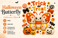 Halloween Butterfly PNG, Trick or Treat Sublimation Clipart Product Image 1