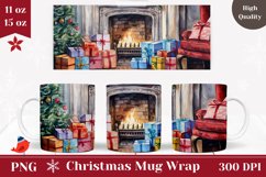 Christmas Fireplace Mug Wrap Design, Christmas Coffee Cup Product Image 1
