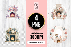 Floral Fireplace Arch Illustration PNG Product Image 1