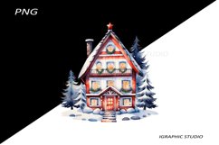 Winter House Christmas Clipart, Folk Christmas Png Product Image 1