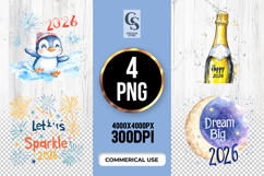 New Year Penguin Celebration Clipart PNG Product Image 1