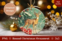 Winter Ornament Print, Vintage Christmas Deer Ornament PNG Product Image 1