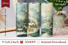 Watercolor Christmas Tumbler Design, Christmas Village PNG Product Image 1