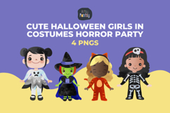 Cute Halloween Girls in Costumes Horror Party Clip Art Product Image 1