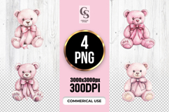 Cute Pink Teddy Bear with Bow Ribbon Clipart Sublimation PNG Product Image 1