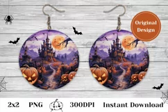 Halloween Earring PNG, Watercolor Pumpkins Sublimation Product Image 1