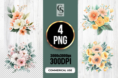 Peach &amp; Yellow Floral Bouquet Watercolor PNG Clipart Product Image 1