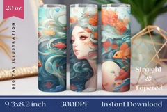 Kawaii Mermaid Tumbler Wrap 20 oz, Mermaid sublimation Product Image 1