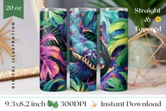 Snake Tumbler Wrap Design, Tropical Leaves Tumbler Design Product Image 1