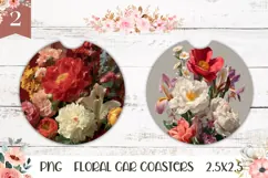 Peony Car Coasters, Flowers Round Coaster, Peony PNG Product Image 1