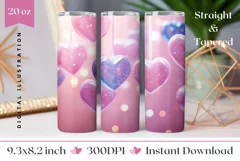 Glitter Hearts Tumbler Design, Valentine's Day Tumbler PNG Product Image 1