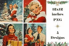 Winter Backgrounds PNG, Retro Christmas Woman Digital Paper Product Image 1