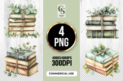 Eucalyptus Book Stack Clipart Sublimation PNG Product Image 1