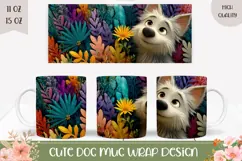 Cartoon Dog Mug Design, Animals Mug Wrap, Flowers Mug PNG Product Image 1