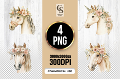 Floral Unicorn Horse Watercolor Clipart Sublimation PNG Product Image 1