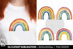 Bright Rainbow Watercolor Clipart Sublimation PNG Product Image 1