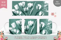 White Tulips Mug, Cartoon Flowers Mug, Floral Mug Template Product Image 1