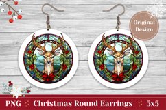 Stained Glass Christmas Round Earring, Christmas Deer PNG Product Image 1