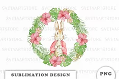 Rabbit and Tropical Floral wreath PNG Product Image 1