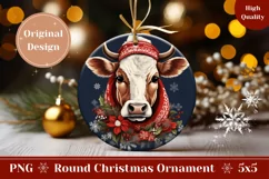 Christmas Ornament PNG, Winter Cow Sublimation Ornament PNG Product Image 1