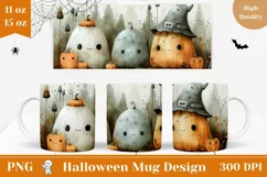 Cute Halloween Mug PNG, Cartoon Pumpkins Mug Print Product Image 1