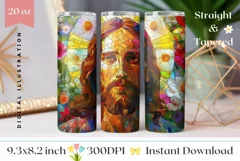 Stained Glass Jesus Tumbler Wrap, Jesus Sublimation Design Product Image 1