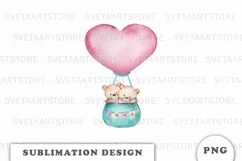 Little Teddy Bears with balloon PNG Product Image 1