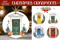 Christmas Green Door Ornaments, Christmas Wreath Ornaments Product Image 1