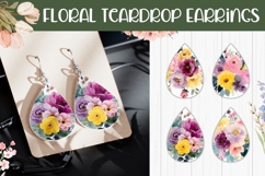 Watercolor Peony Earrings, Floral Teardrop Earring PNG Product Image 1