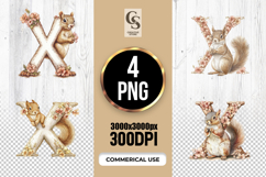 X Squirrel Floral Alphabet Letter Clipart Sublimation PNG Product Image 1