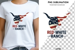 Red White Ranch PNG Sublimation | Patriotic Western Cow Skul Product Image 1