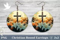 Floral Cross Earrings, Christian Cross Earrings Sublimation Product Image 1