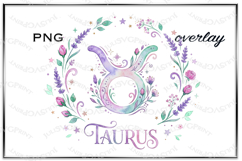 Watercolor taurus zodiac sign with boho floral wreath png Product Image 1
