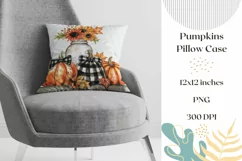 Watercolor Pumpkins Pillow Case PNG, Sunflowers Pillowcase Product Image 1
